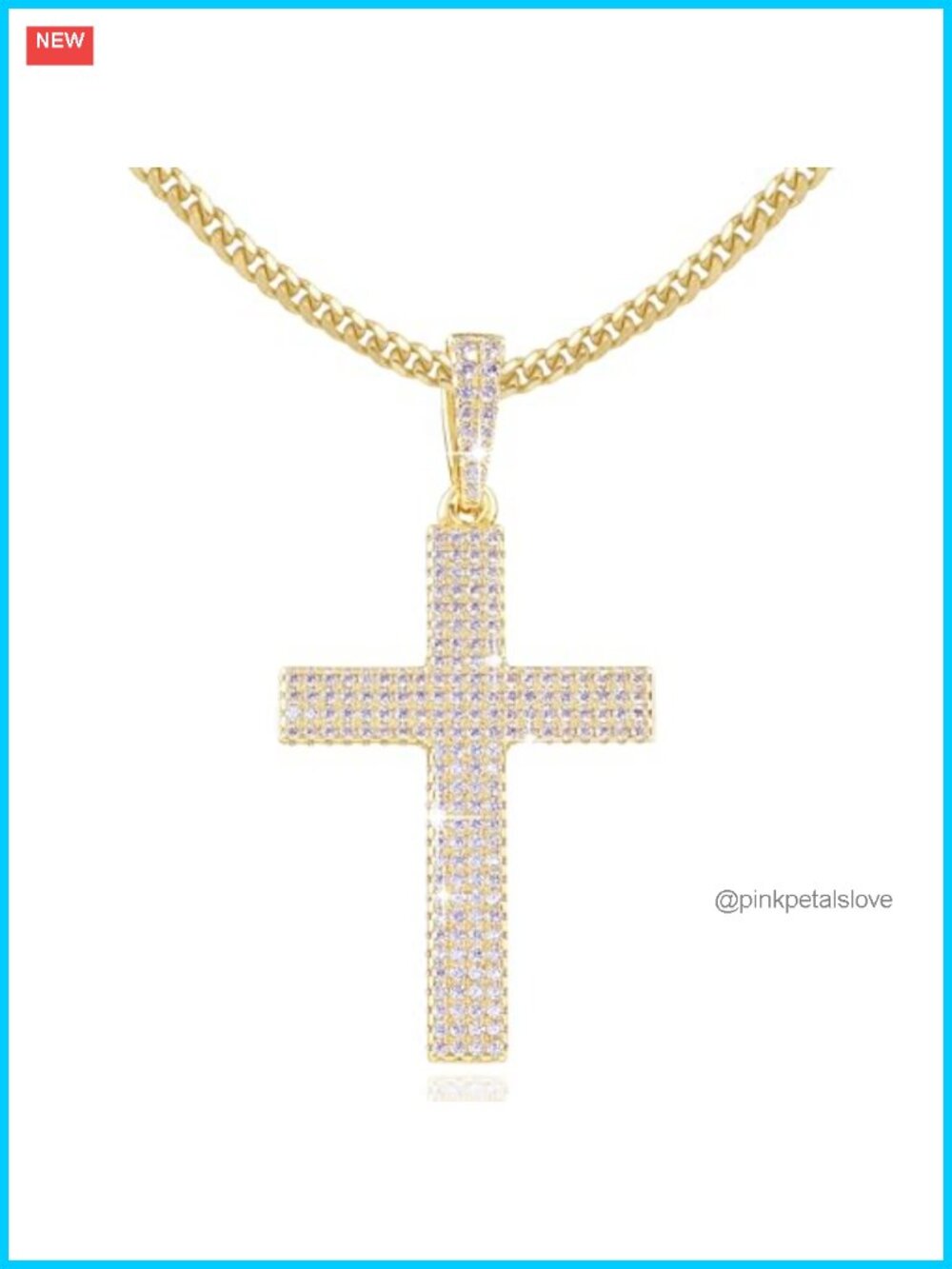 Gold Tone Brass Crucifix Cross Pendant Necklace Cubic Zirconia